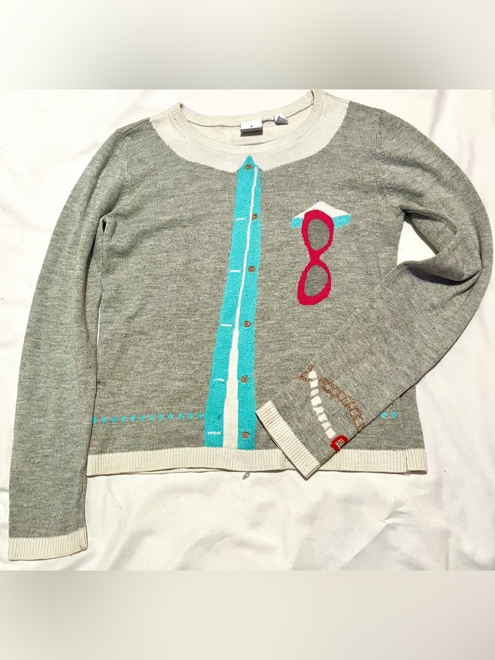 Kate Spade for Gap Kids Gray Knit Sweater Size 12 with Teal Trim and Pink Accent
